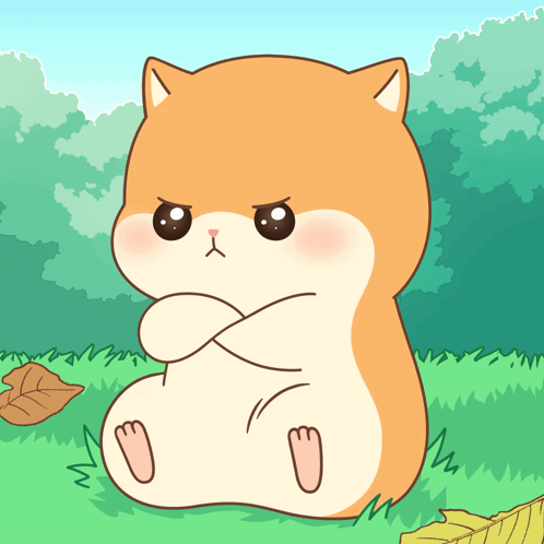 A Cartoon Drawing Of A Cat Sitting In The Grass With Its Arms Crossed GIF