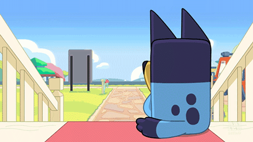 A Cartoon Drawing Of A Cat Sitting On A Red Carpet In A Park GIF