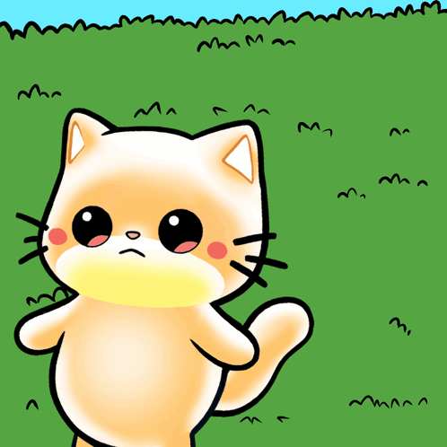 A Cartoon Drawing Of A Cat Standing In A Field GIF