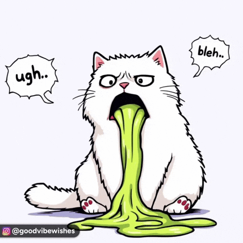 A Cartoon Drawing Of A Cat Vomiting Green Liquid GIF