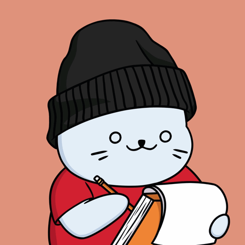 A Cartoon Drawing Of A Cat Wearing A Beanie Holding A Notebook And A Pencil GIF