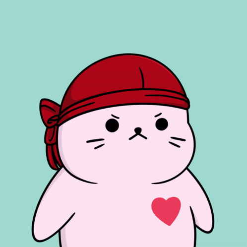 A Cartoon Drawing Of A Cat Wearing A Red Bandana And A Red Hat GIF