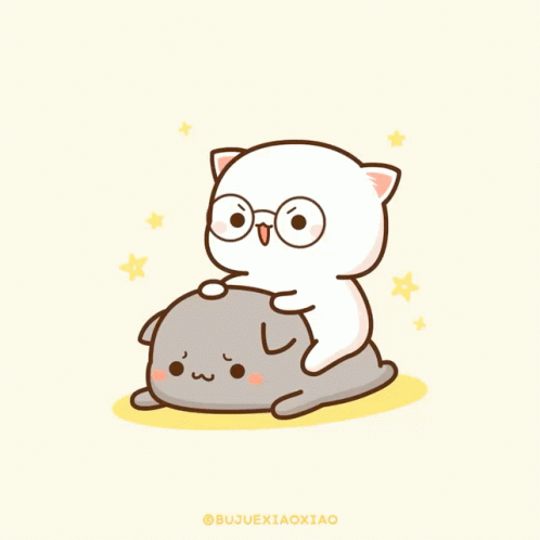 A Cartoon Drawing Of A Cat Wearing Glasses Sitting On Another Cat GIF