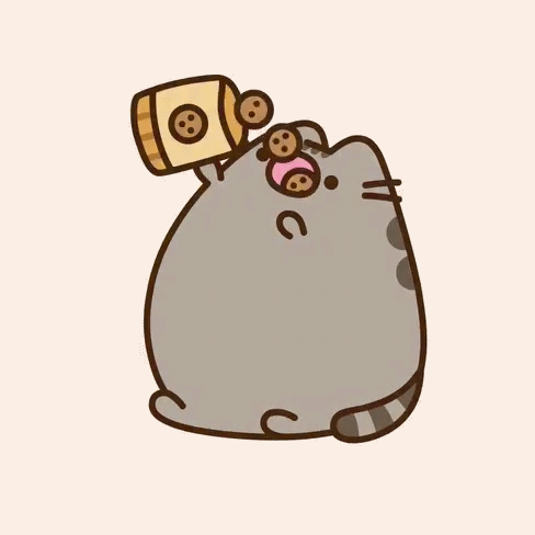A Cartoon Drawing Of A Cat With A Barrel Of Cookies In Its Mouth GIF