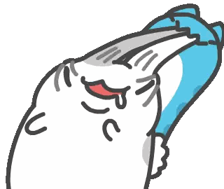 a cartoon drawing of a cat with a blue ear