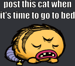 A Cartoon Drawing Of A Cat With A Caption That Says Post This Cat When It 'S Time To Go To Bed GIF
