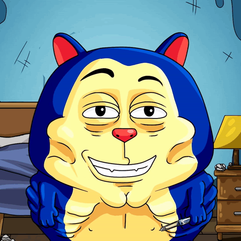 A Cartoon Drawing Of A Cat With A Red Nose GIF