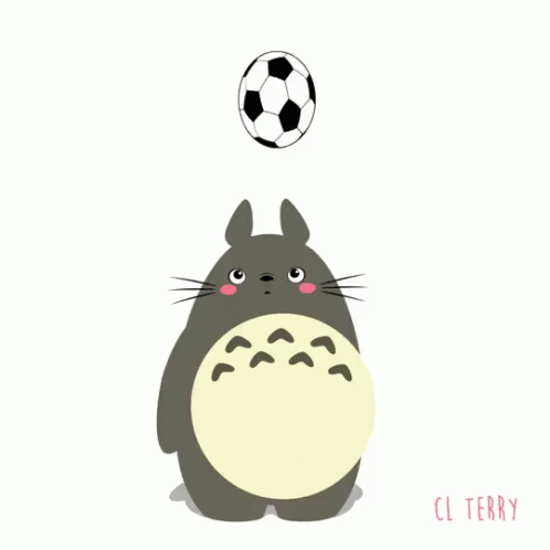 A Cartoon Drawing Of A Cat With A Soccer Ball On Its Head GIF