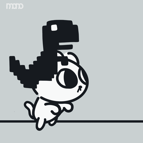 A Cartoon Drawing Of A Cat With A T-Rex Head And A Strawberry In The Background GIF