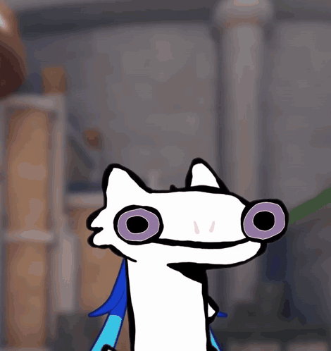 A Cartoon Drawing Of A Cat With Big Eyes GIF