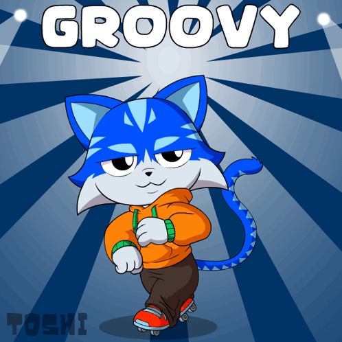 A Cartoon Drawing Of A Cat With The Word Groovy On It GIF