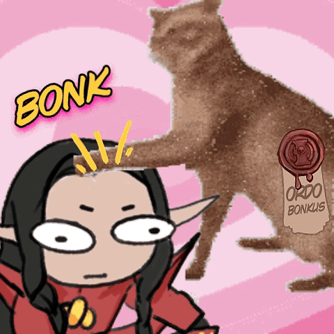 A Cartoon Drawing Of A Cat With The Words Bonk Above It GIF