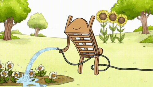 a cartoon drawing of a chair with a hose attached to it