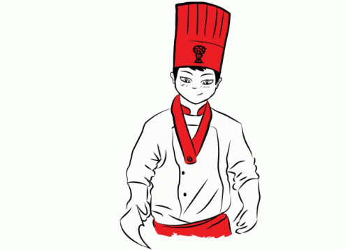A Cartoon Drawing Of A Chef With A Red Hat GIF