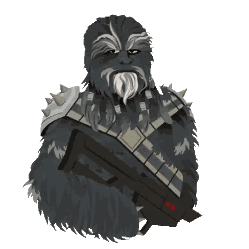 a cartoon drawing of a chewbacca holding a rifle