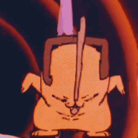 A Cartoon Drawing Of A Chicken With A Clamp On Its Head GIF