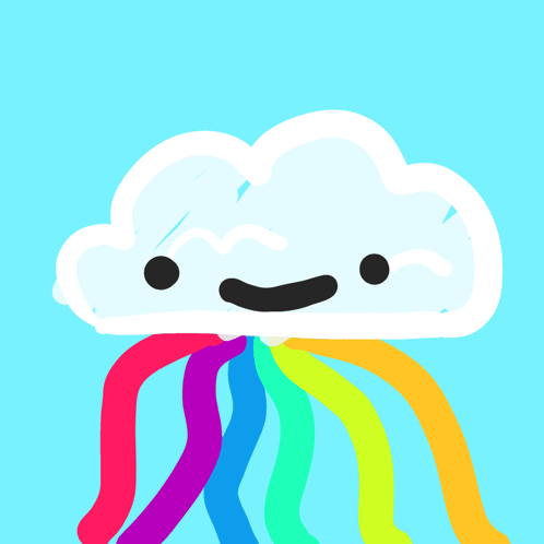 A Cartoon Drawing Of A Cloud With A Face And Colorful Tentacles GIF