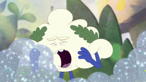 A Cartoon Drawing Of A Cloud With Leaves On It GIF