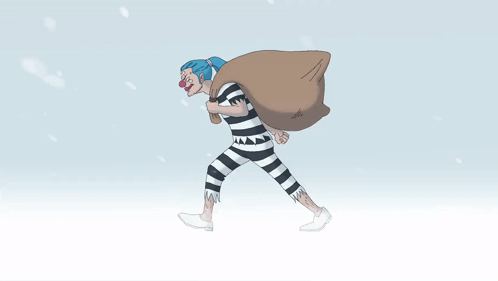 A Cartoon Drawing Of A Clown Carrying A Large Bag GIF