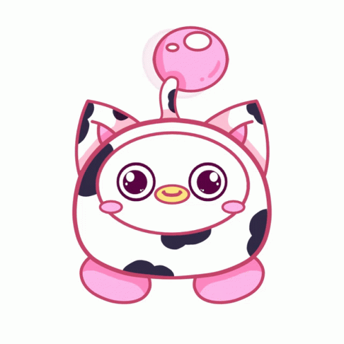 A Cartoon Drawing Of A Cow With A Pink Lollipop Sticking Out Of Its Head GIF