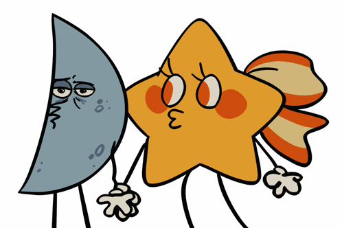 A Cartoon Drawing Of A Crescent Moon And A Star With Arms And Legs GIF