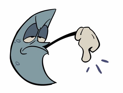 A Cartoon Drawing Of A Crescent Moon With A Hand Pointing Down GIF