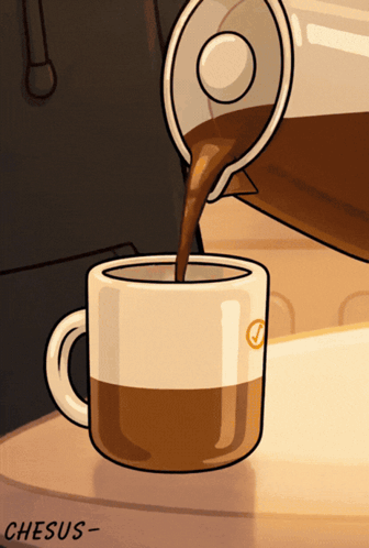 A Cartoon Drawing Of A Cup Of Coffee Being Poured Into It GIF