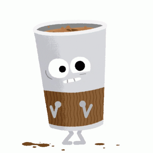 A Cartoon Drawing Of A Cup Of Coffee With A Smiley Face GIF