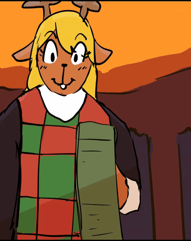 A Cartoon Drawing Of A Deer Wearing A Red And Green Plaid Sweater GIF