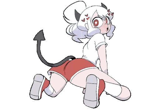 a cartoon drawing of a demon girl with horns and a tail