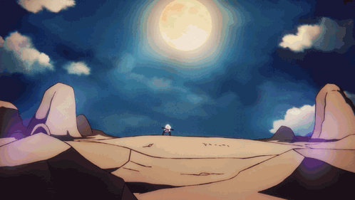 A Cartoon Drawing Of A Desert With A Full Moon In The Sky GIF