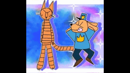 A Cartoon Drawing Of A Dog And A Cat Standing Next To Each Other . GIF