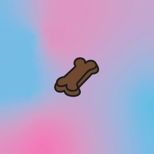 A Cartoon Drawing Of A Dog Bone With A Pink And Blue Background GIF