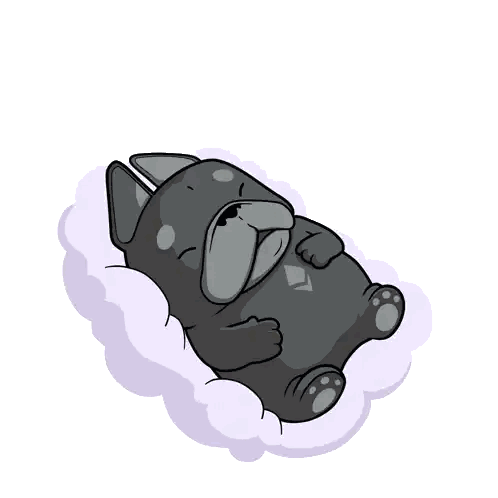 a cartoon drawing of a dog laying on its back in a cloud