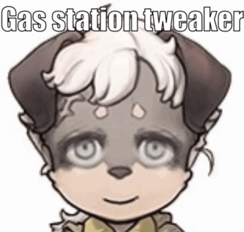 A Cartoon Drawing Of A Dog With The Words `` Gas Station Weaker '' Written On It . GIF