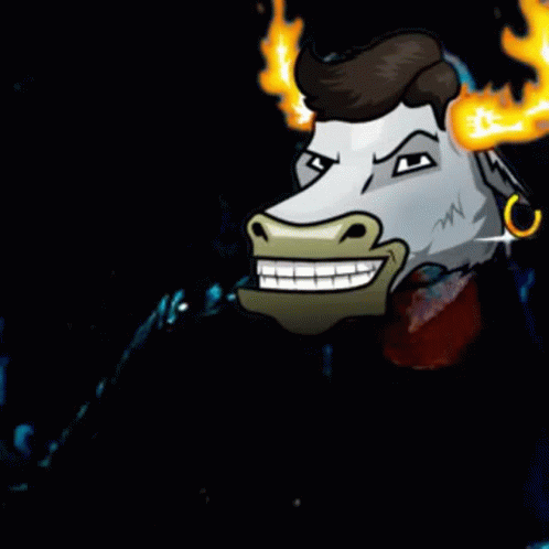 A Cartoon Drawing Of A Donkey 'S Head With Flames Coming Out Of It 'S Head . GIF