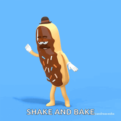 A Cartoon Drawing Of A Donut With The Words Shake And Bake Written Below It GIF
