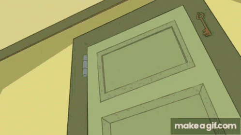 A Cartoon Drawing Of A Door With A Key In It GIF