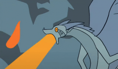 A Cartoon Drawing Of A Dragon With A Flame Coming Out Of Its Mouth GIF