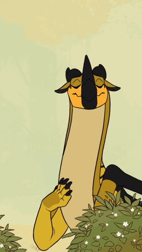 A Cartoon Drawing Of A Dragon With Horns Eating Flowers GIF