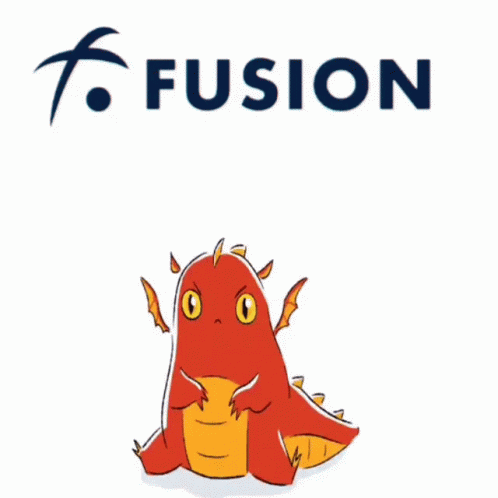 A Cartoon Drawing Of A Dragon With The Word Fusion Behind It GIF