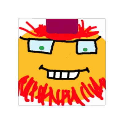 a cartoon drawing of a face with glasses and a purple object in the background
