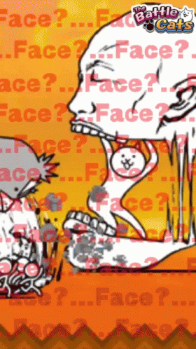A Cartoon Drawing Of A Face With The Battle Cats Logo GIF