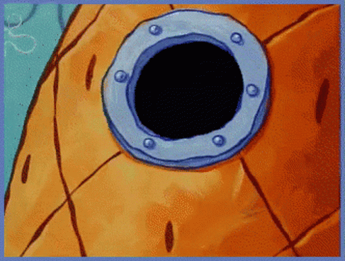 a cartoon drawing of a fish with a hole in its eye