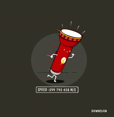 A Cartoon Drawing Of A Flashlight With A Speed Of 299792458 M / S GIF