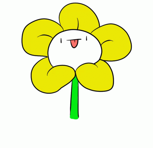 A Cartoon Drawing Of A Flower With A Green Stem Sticking Its Tongue Out GIF