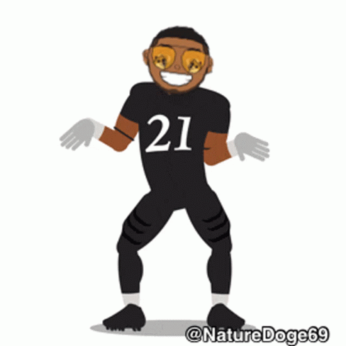 A Cartoon Drawing Of A Football Player With The Number 21 On His Jersey GIF