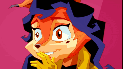 A Cartoon Drawing Of A Fox With Blue Hair GIF