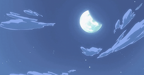 A Cartoon Drawing Of A Full Moon In A Blue Sky GIF