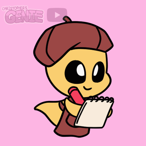 A Cartoon Drawing Of A Genie Holding A Notebook GIF